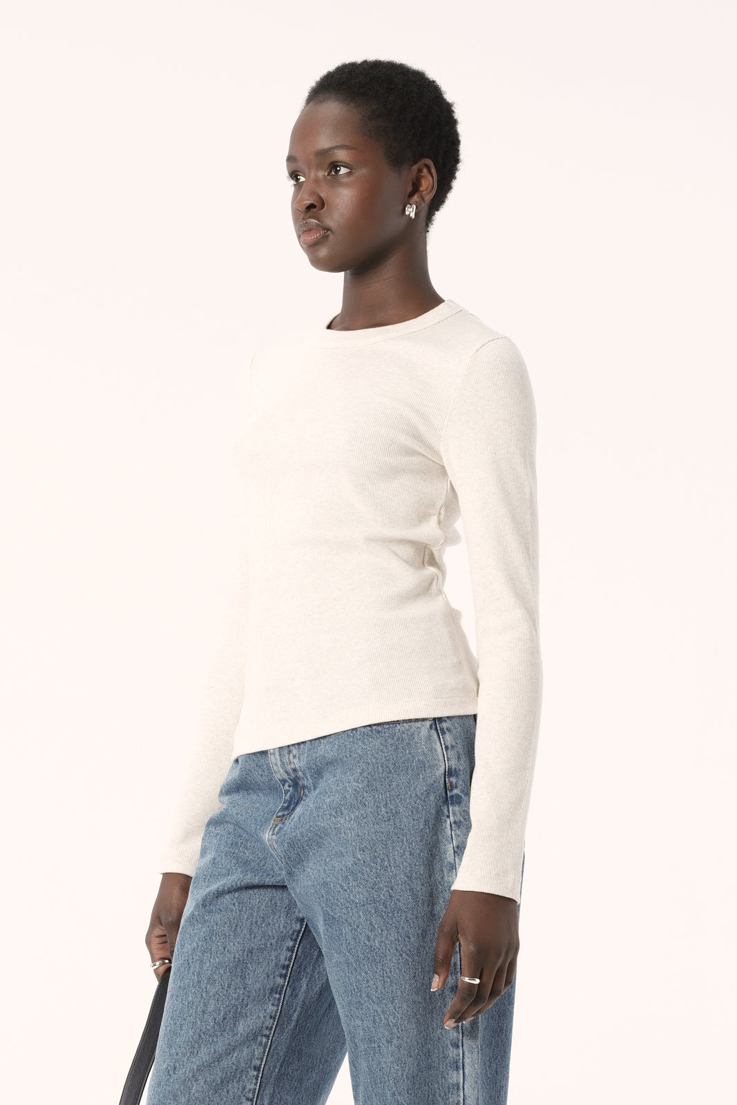 Nola White Marle Cotton Long Sleeve Tee – Elka Collective