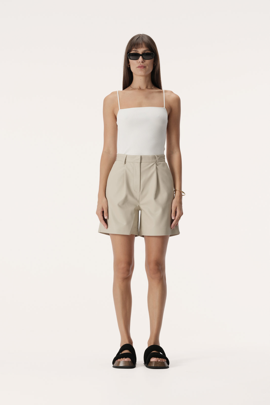 High waisted vegan leather wide leg short