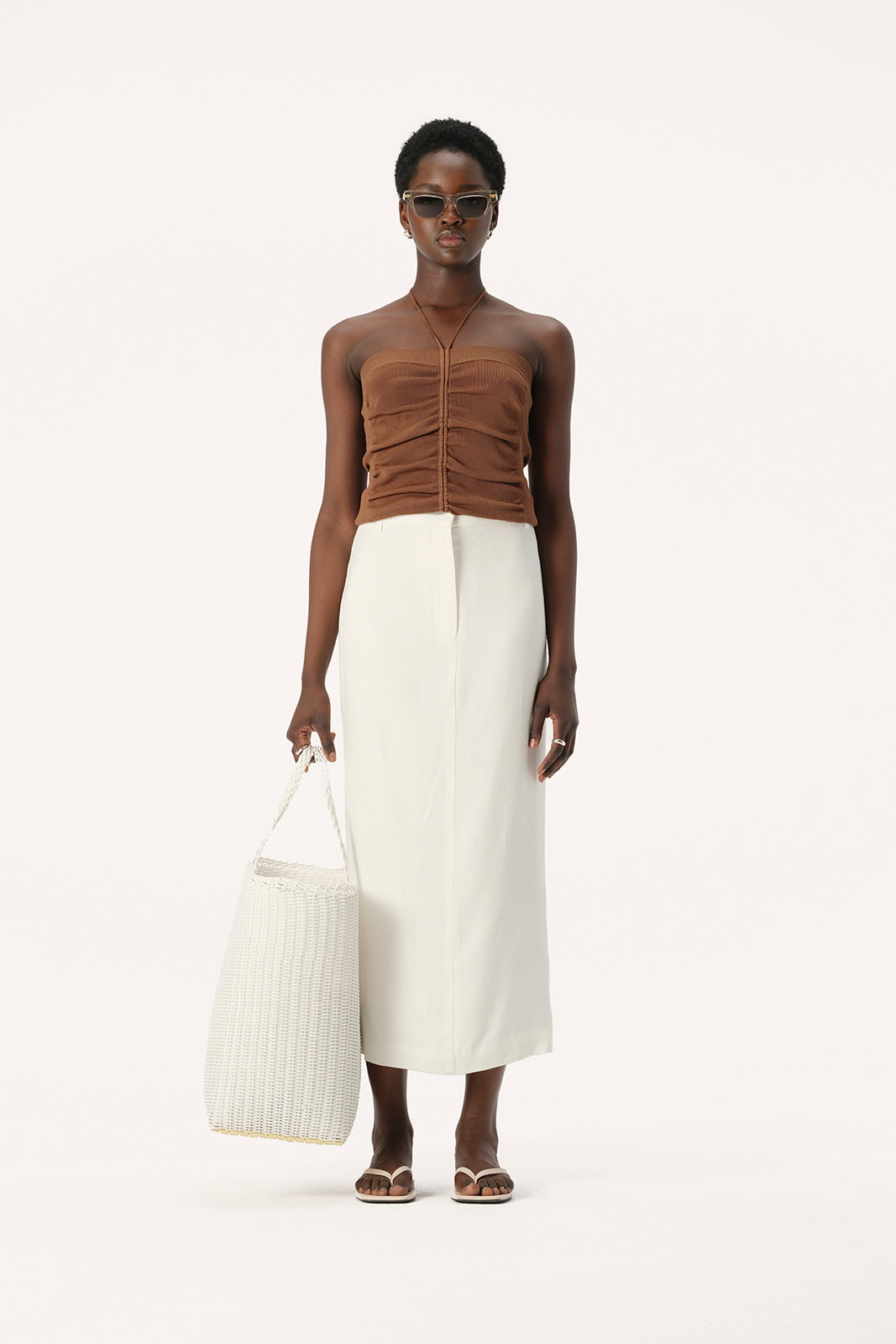 Elka Collective Mariolu Halter Neck Knit Top in Caramel