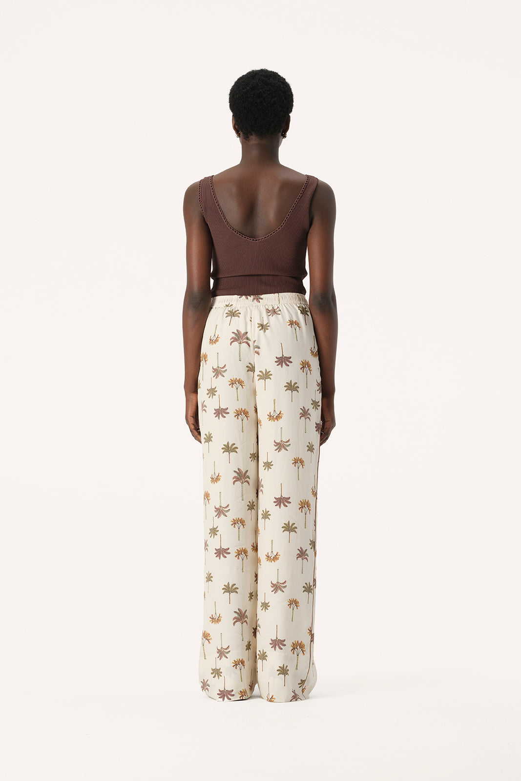Elka Collective Athena Wide Leg Pants in Cream and Brown Palma Print