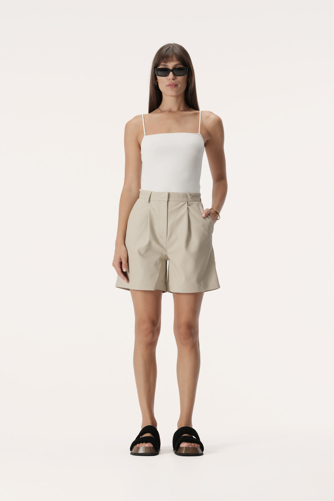 High waisted vegan leather wide leg short