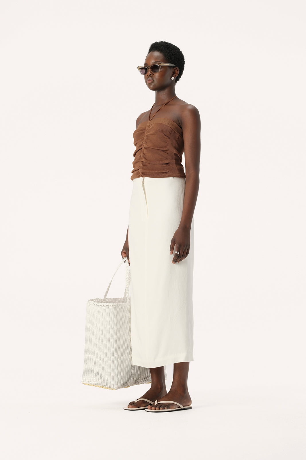 Mariolu Knit Halter Top in Camel Brown | Elka Collective