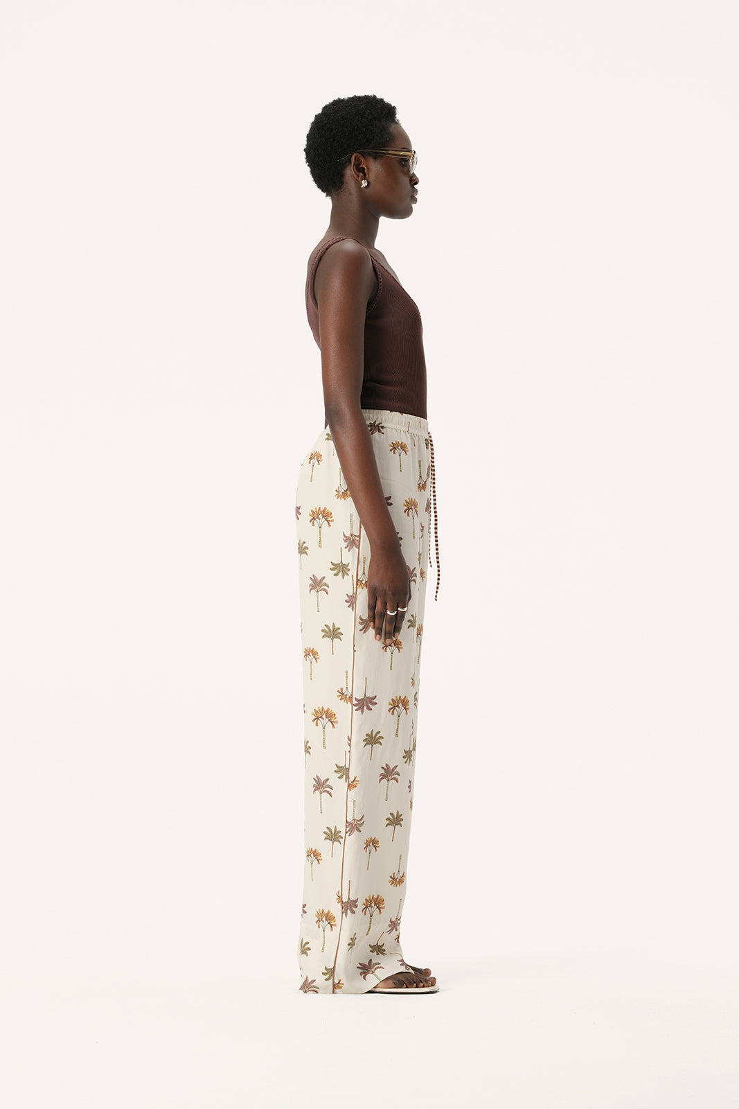 Elka Collective Athena Wide Leg Pants in Cream and Brown Palma Print