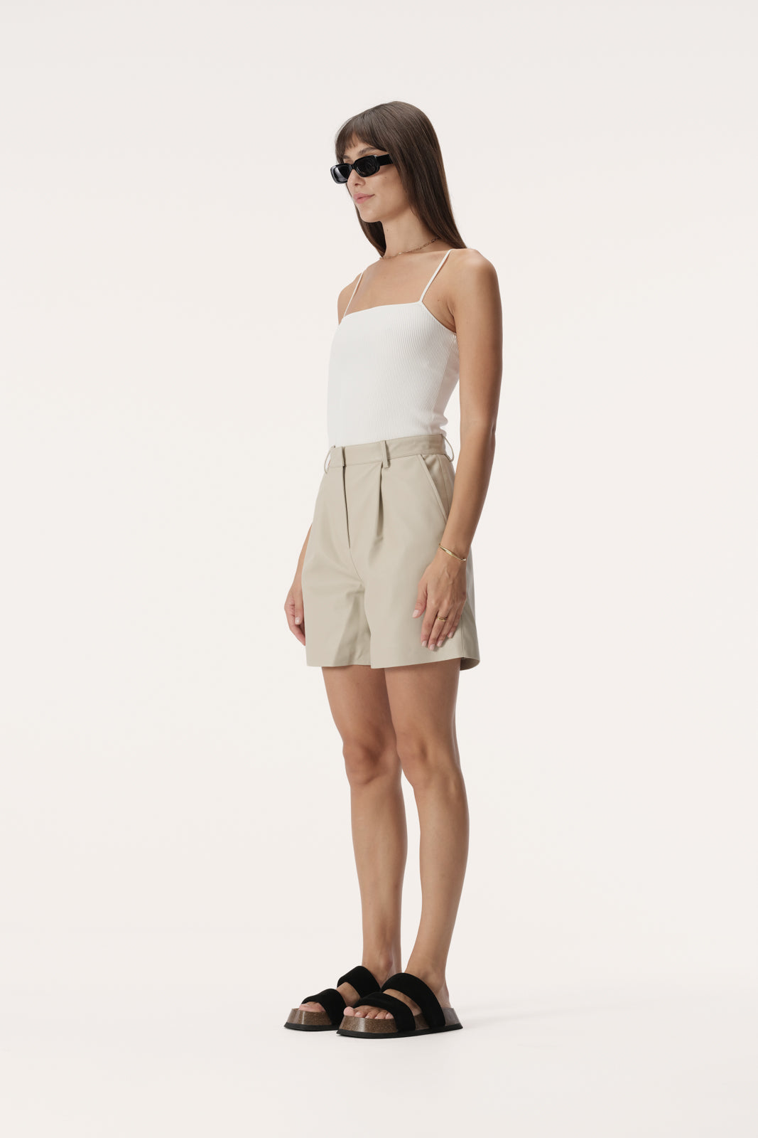 High waisted vegan leather wide leg short