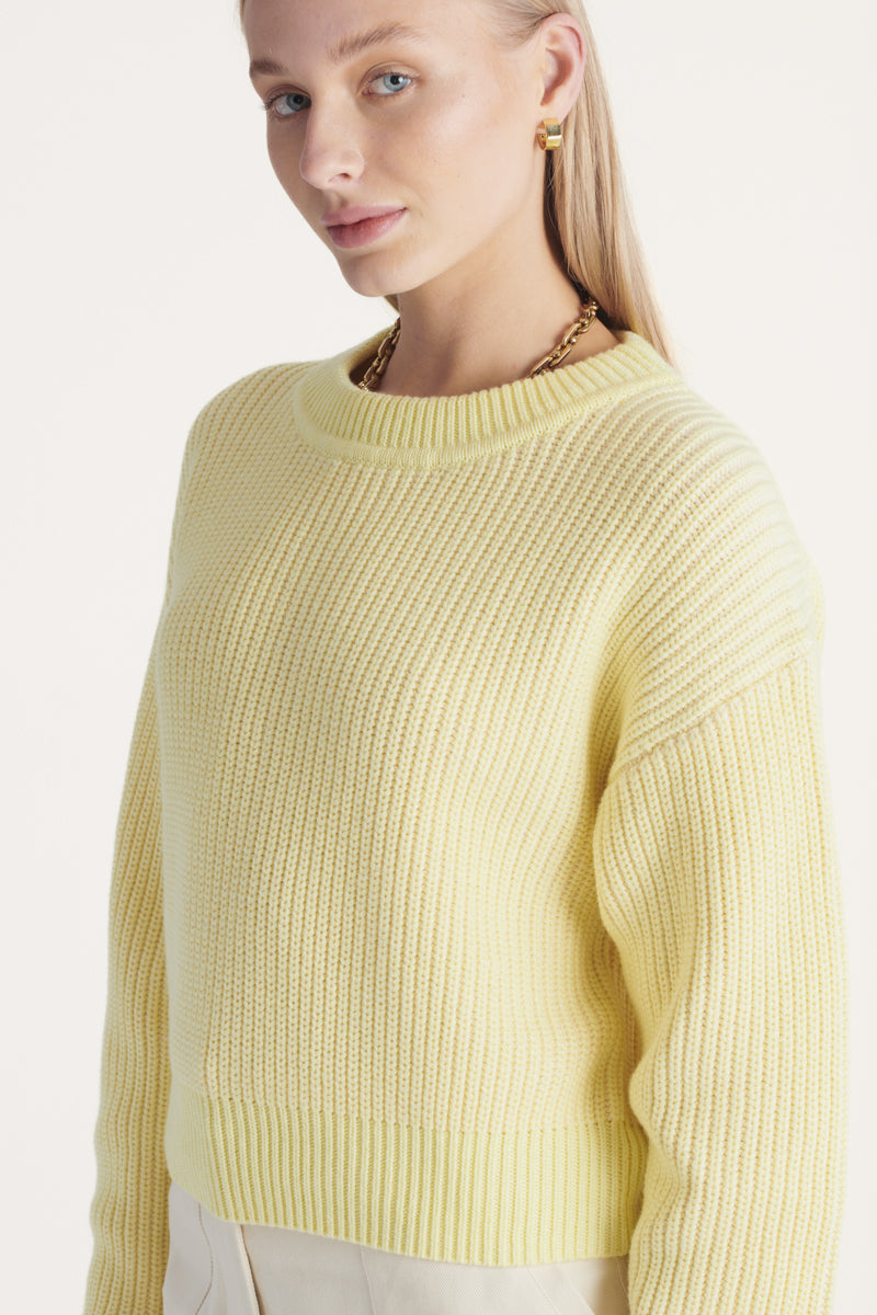 Dante Chunky Cotton Knit Crop Jumper in Citrus Yellow