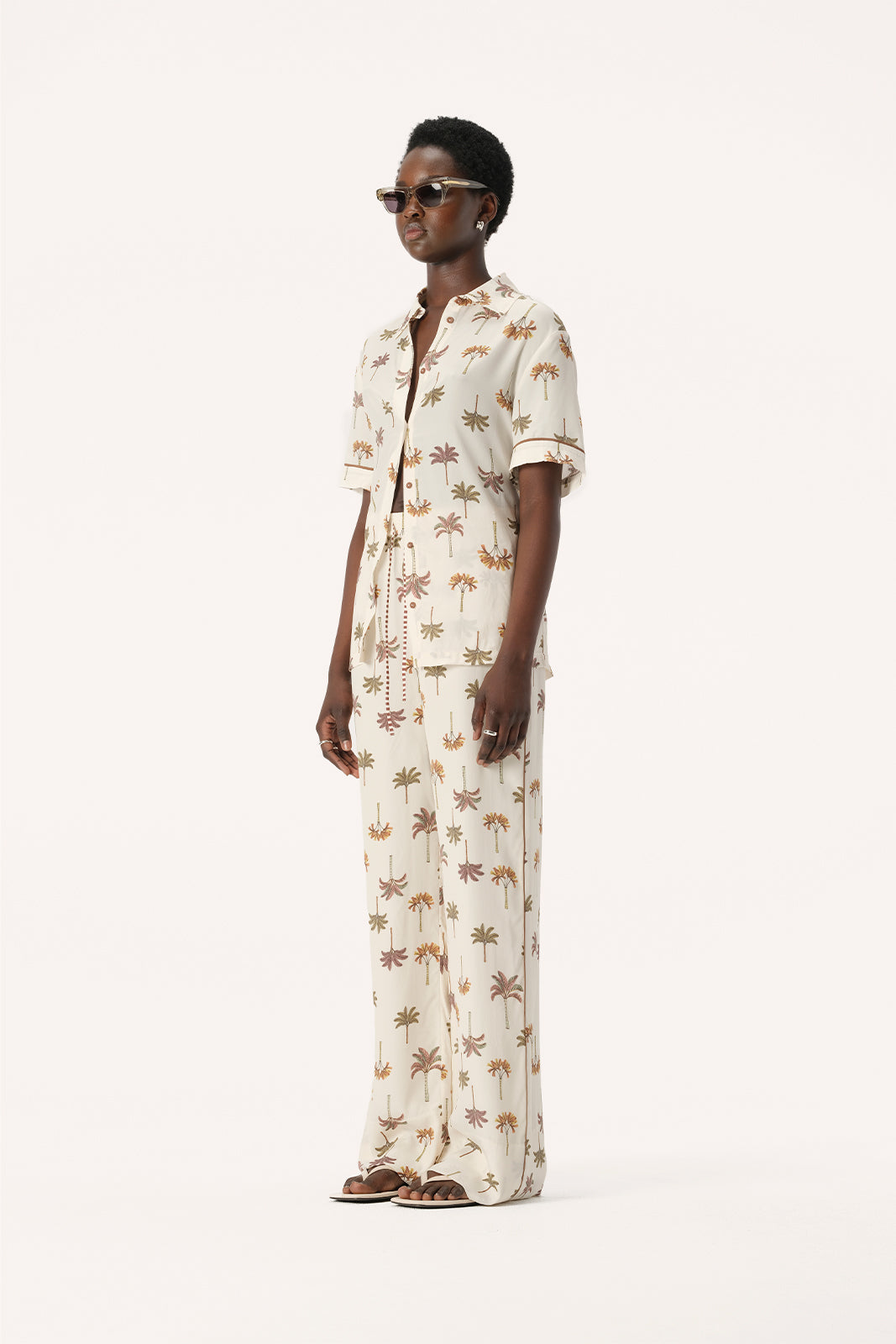 Elka Collective Athena Wide Leg Pants in Cream and Brown Palma Print